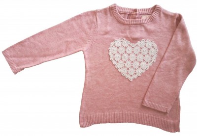 Roza pleten pulover s čipkastim srčkom Young Dimension 18-24 M