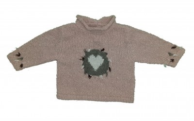 Roza pleten pulover s srčkom 9-12 M