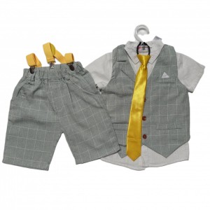 Svečani komplet 5/1 - kratke hlače, srajčka, telovnik, kravata in naramnice 4-5 L