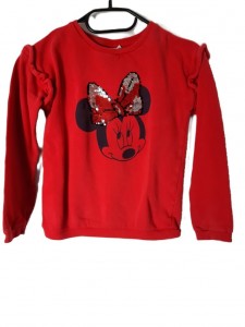 Rdeč pulover z volančki in Miki miško 8-10 L