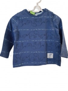 Fantovski modri pulover z slončki in zapenjanje na rami 12-18 M