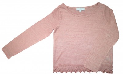 Roza pleten pulover krajši model s čipko spodaj 7-8 L