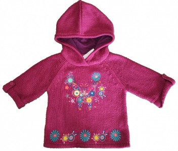 Vijoličen pleten pulover z vezeninami 3-4 L