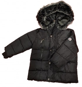 Črna zimska bunda s kapuco z mucko 4-5 L