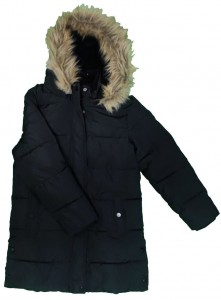 Črn zimski plašč s kapuco 9-10 L
