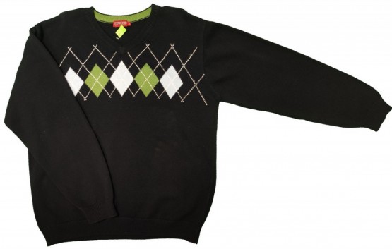 Temno moder pleten pulover s karo vzorci XL