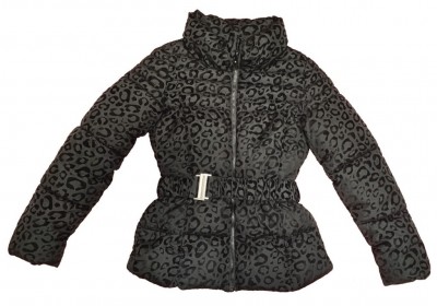 Črna zimska bunda z živalskim vzorcem 13-14 L