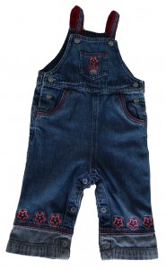 Dolge modre jeans hlače Next z naramnicami 6-9 M