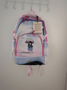 Modro-roza šolska torba/nahrbtnik ergonomski deklica z dežnikom