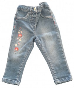 Jeans modre dolge elastične mehke hlače z vezenino Nutmeg 3-6 M