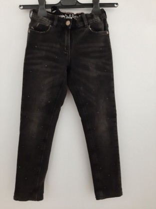 Dekliške temno sive podložene hlače z bleščicami 7-8 L
