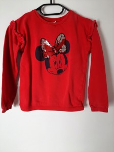Rdeč pulover z volančki in Miki miško 8-10 L
