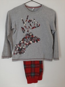 Dekliški sivo rdeči komplet pižama 7-8 L
