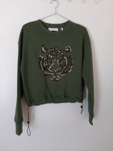 Ženski zelen pulover s sliko tigra S