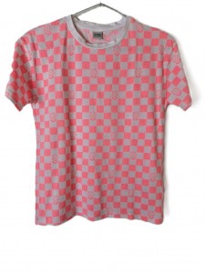 Majica kratek rokav z roza kvadratki in rožicami 11-12 L