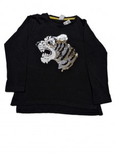 Črna dolga majica s tigrom iz perlic 7-8 L