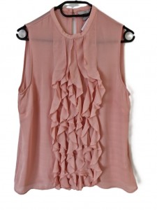 Roza bluza z volančki in brez rokavov M/L