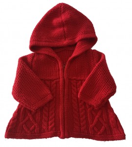 Rdeča pletena jopica s kapuco Miniclub 0-1 M