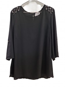 Ženska črna bluza s perlicami na ramenih XXL