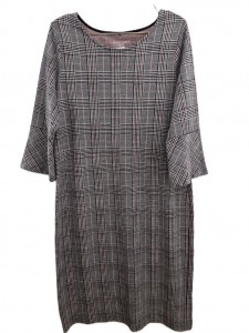 Ženska dolga obleka s 3/4 rokavi karo vzorec L/XL