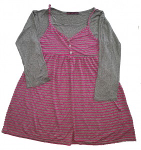 Sivo-roza črtasta oblekica dva sloja