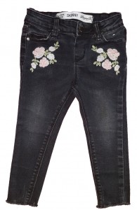 Dolge črne jeans hlače z našitki rož DenimCo 18-24 M