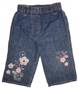 Modre 3/4 široke jeans hlače z našitki rož Matalan 12-18 M