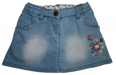 Modro jeans krilo z vezenino metulja in rože Nutmeg 12-18 M