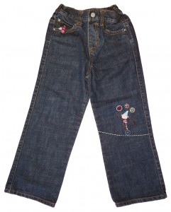 Modre dolge jeans hlače z vezenino opice 4-5 L
