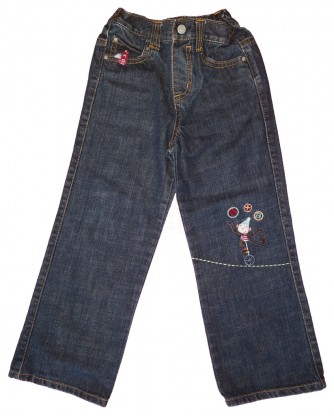 Modre dolge jeans hlače z vezenino opice 4-5 L