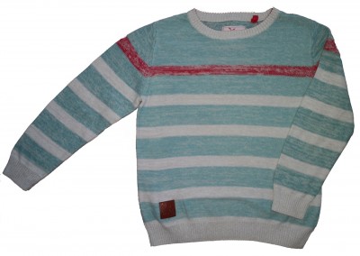 Turkizen črtast tanjši pleten pulover TU