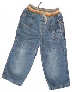 Modre dolge podložene jeans hlače s pisanim elastičnim pasom 12-18 M
