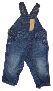 Dolge modre podložene jeans hlače z naramnicami F&F