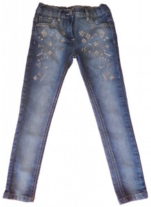 Dolge modre jeans hlače s srebrno vezenino F&F 5-6 L