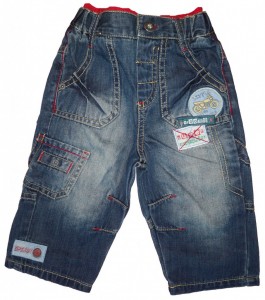 Temno modre dolge jeans hlače z rdečim pasom 6-9 M