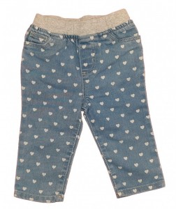 Modre dolge jeans hlače s srčki in elastičnim pasom 6-9 M