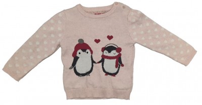 Roza puloverček s pingvinčki 18-24 M