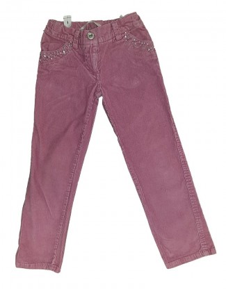 Dolge žametne roza hlače z biserčki na žepih 5-6 L