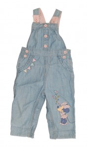 Tanjše jeans hlače na naramnice z našitkom Minnie 9-12 M