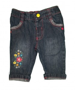 Jeans hlače z vezenino rožic 0-3 M