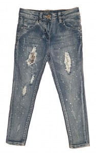 Jeans hlače s ponošenim videzom in dodatki bleščic 6-7 L