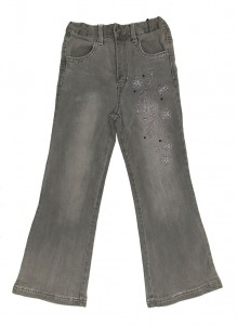 Sive jeans hlače z vezenino rožic 6-7 L