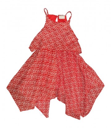 Rdeča prosojna obleka z belimi vzorci 4-5 L