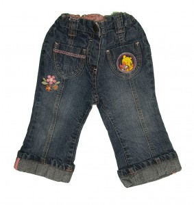 Podložene jeans hlače z našitkom in regulacijo 6-9 M