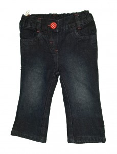 Podložene jeans hlače z rdečimi okrasnimi šivi in regulacijo 6-9 M
