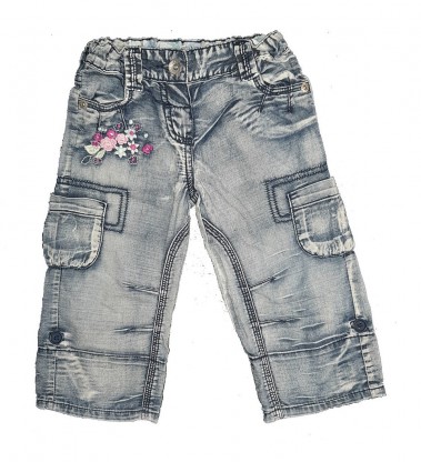 Tanjše jeans hlače z vezenino 12-18 M