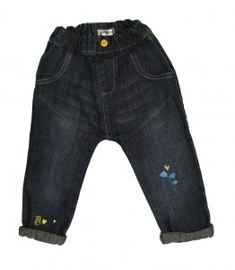 Modre jeans hlače z vezenino 9-12 M