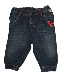 Modre jeans hlače z regulacijo in mašnjo 3-6 M