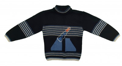 Moder črtast pulover z vezenino 4-5 L