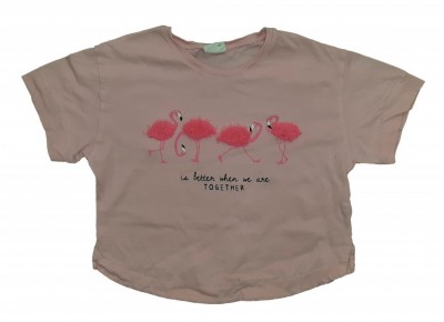 Roza kratka majica s flamingoti 6-7 L